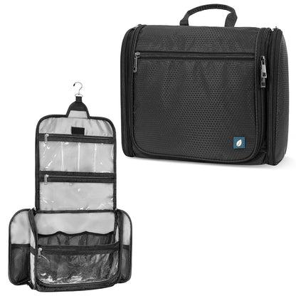 PAVILIA Large Hanging Toiletry Bag Travel Bag Women Men, Cosmetic Organizer, Water Resistant Makeup Bag Accessories Toiletries, Travel Essentials Kit, Black