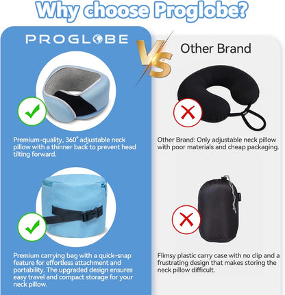 Junior Kids Travel Neck Pillow - Ergonomic Memory Foam Pillow for Airplane, Car, Booster Seat - Soft, Washable, Compact Travel Pillow with Strap - Light Blue - Ages 4–13