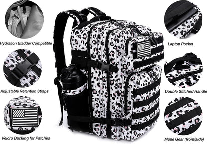 LHI Military Tactical Backpack for Men and Women 45L Army 3 Days Assault Pack Bag Large Rucksack with Molle System - Leopard