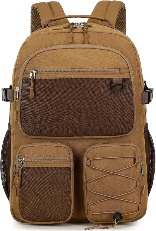 Lohol Water Resistant Daypack with Mulitiple Pockets for Travel Outdoor College, 15.6 inch Laptop Backpack for Men and Women (Brown)