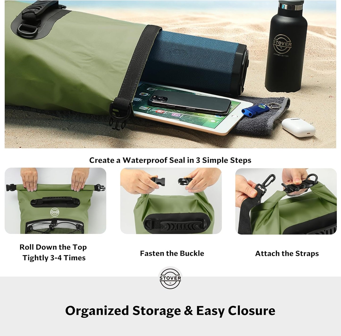 STOVER 5/10/25/30/40/55L Waterproof Backpack- Floating Dry Bag for Kayaking, Travel, Beach, Hiking, & Camping, Men/Women
