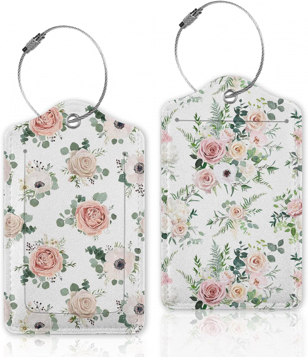2 Pcs Luggage Tags for Suitcase,Watercolor Flowers Floral Blossom Luggage Tag Name Id Labels with Privacy Cover for Travel Backpack Women Men