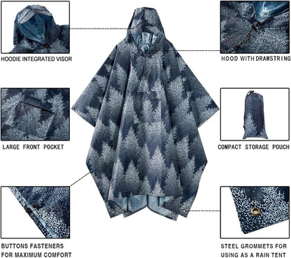 salamra Hooded Rain Poncho Waterproof Raincoat Jacket for Men/Women/Adults with Pocket