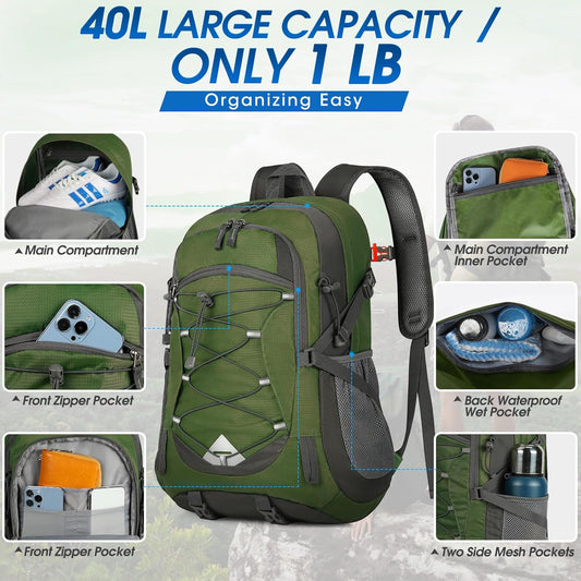 IGOLUMON Hiking Backpack 40L Packable Lightweight Camping Backpack Men Women Waterproof Hiking Daypack Outdoor Travel Daypack