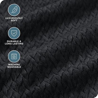 Bare Home Textured Fleece Blanket - Throw/Travel - Ultra-Soft Lightweight for Bed, Sofa, and Couch - Luxury Microplush - Cozy Warm Blanket (Throw/Travel, Chevron Black)