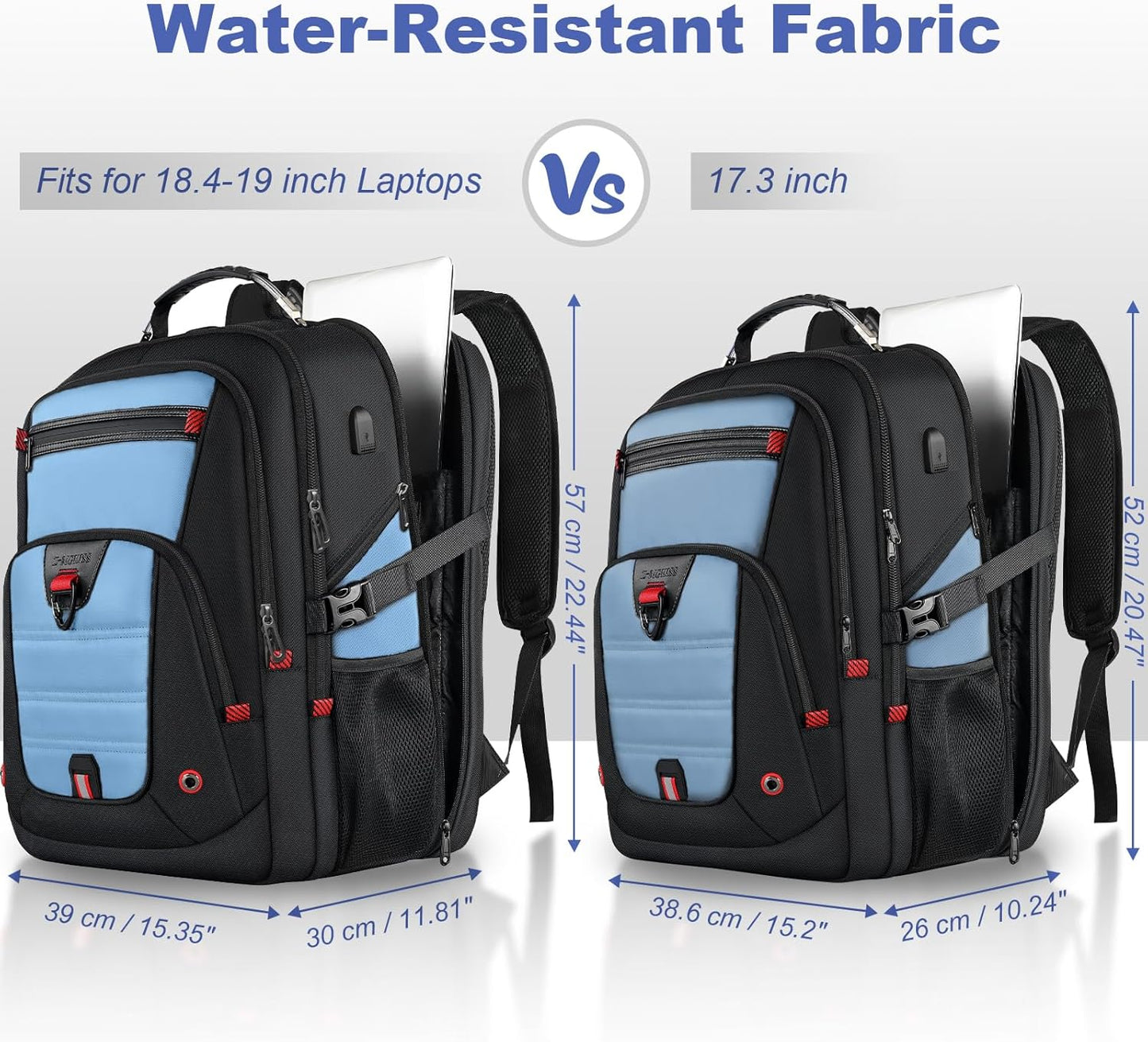 Z-MGKISS 18.4"-19" Extra Large Laptop Backpack, Water-Resistant Gaming Laptop Travel Backpack, School Bag with USB Charging Port and Multiple Compartments, Gifts for Men & Women, Lake Blue