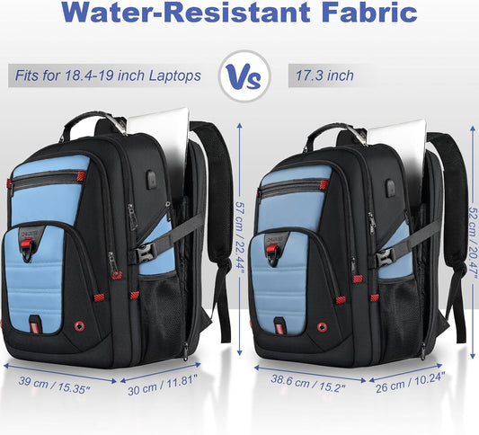 Z-MGKISS 18.4"-19" Extra Large Laptop Backpack, Water-Resistant Gaming Laptop Travel Backpack, School Bag with USB Charging Port and Multiple Compartments, Gifts for Men & Women, Lake Blue