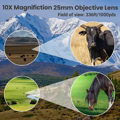 10x25 Binoculars for Adults & Kids, Compact HD Binoculars with Large View, Low Light Vision & Easy Focus for Bird Watching, Travel, Concert, Hunting