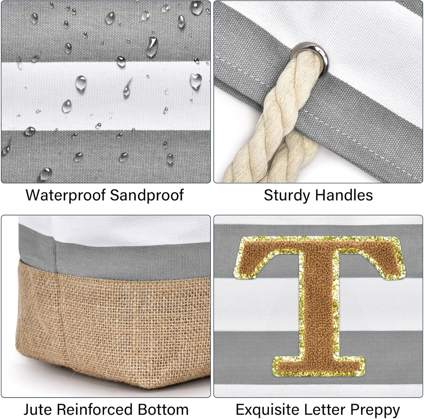 Becokan Beach Bag Initial Beach Tote with Makeup Bag for Travel Work Storage Personalized Birthday Gifts for Women Her