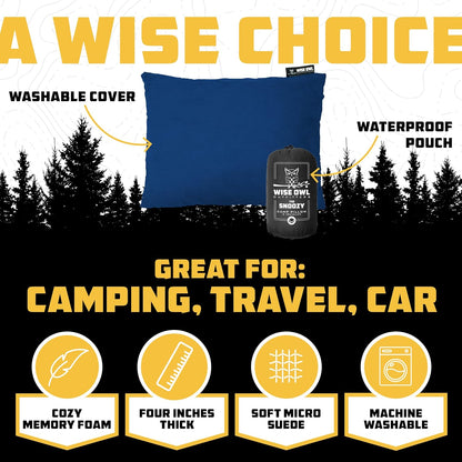Wise Owl Outfitters Camping Pillow – Memory Foam Travel Pillow for Airplane Sleeping, Hiking, Backpacking & Outdoor Use - Small & Portable for Adults, Car, Camp & Tent