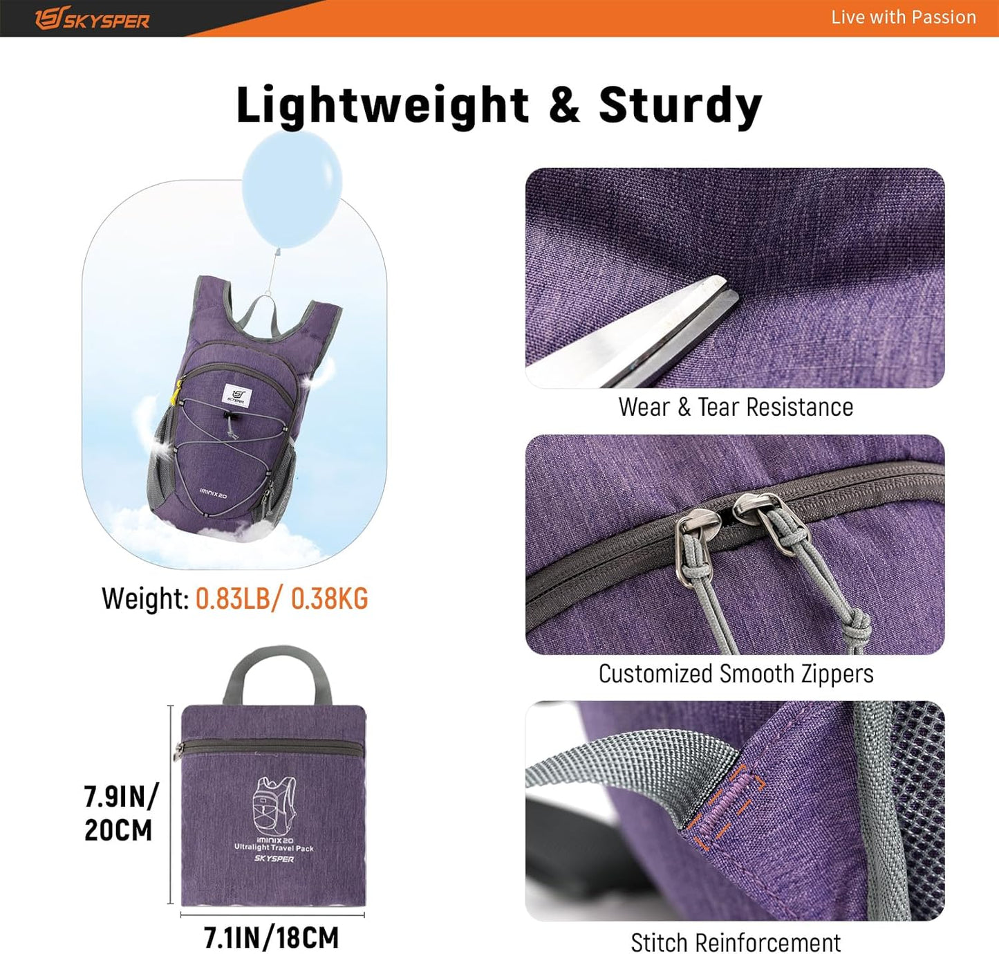 SKYSPER 15L/20L Foldable Hiking Backpack Lightweight Packable Travel Daypack with Chest Strap Small Folding Pack for Walking