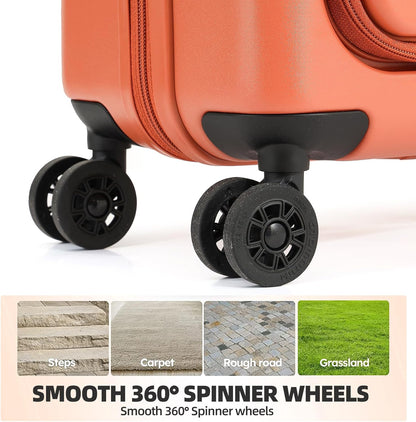 Carry On Luggage, 20Inch Top Opening Airline Approved ABS+PC Hard Shell Suitcases with Silent Wheels, TSA Lock,Front Pocket and Wet-dry Separated Six-piece Set (AD Orange, 20 Inch)