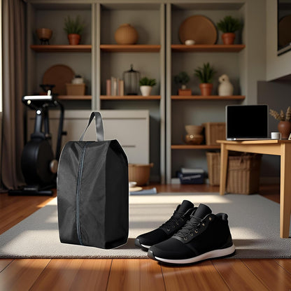 Travel Shoe Bags, Set of 12, Large Oxford Fabric Storage Bags with Zipper and Handle, Water-Resistant Pouches (Black)