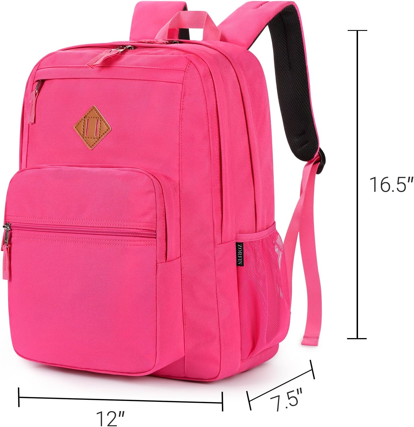 ZORFIN 26L Backpack for College, and Travel: Water Resistant Bookbag - Hotpink