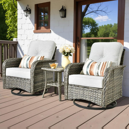 HOOOWOOO Patio Furniture Set,3 Pieces Outdoor Conversation Set,All Weather Wicker High Back Swivel Chairs Bistro Set with Side Table,Light Gray