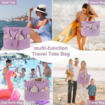 LEDAOU Beach Bag Waterproof Sandproof Women Tote Bag Pool Bag with Zipper for Gym Grocery Travel with Wet Pocket