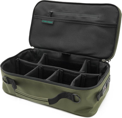 Large Storage Case with TSA Combination Lock Bag, Portable Carbon Lined, XL Medicine Lockable Box for Travel & Home Secured Box Organizer Divider Jars Accessories, Removable Tray (Green)