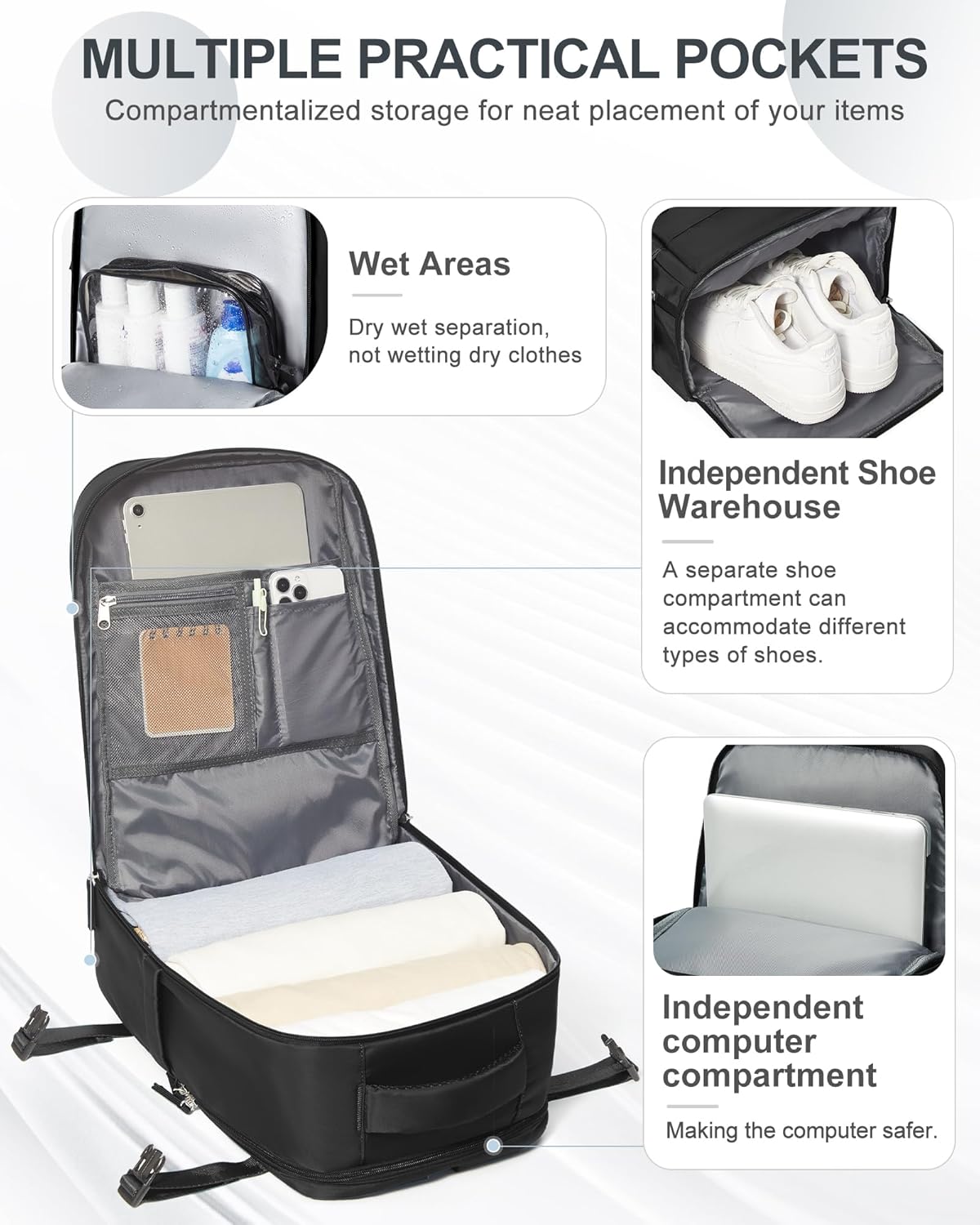 coowoz Travel Backpack Carry On for Women Man Black Gym Backpack with Laptop Compartment Mochila de Viaje Teacher Personal Item Backpacks Rucksack Airplane Accessories Must Haves Small