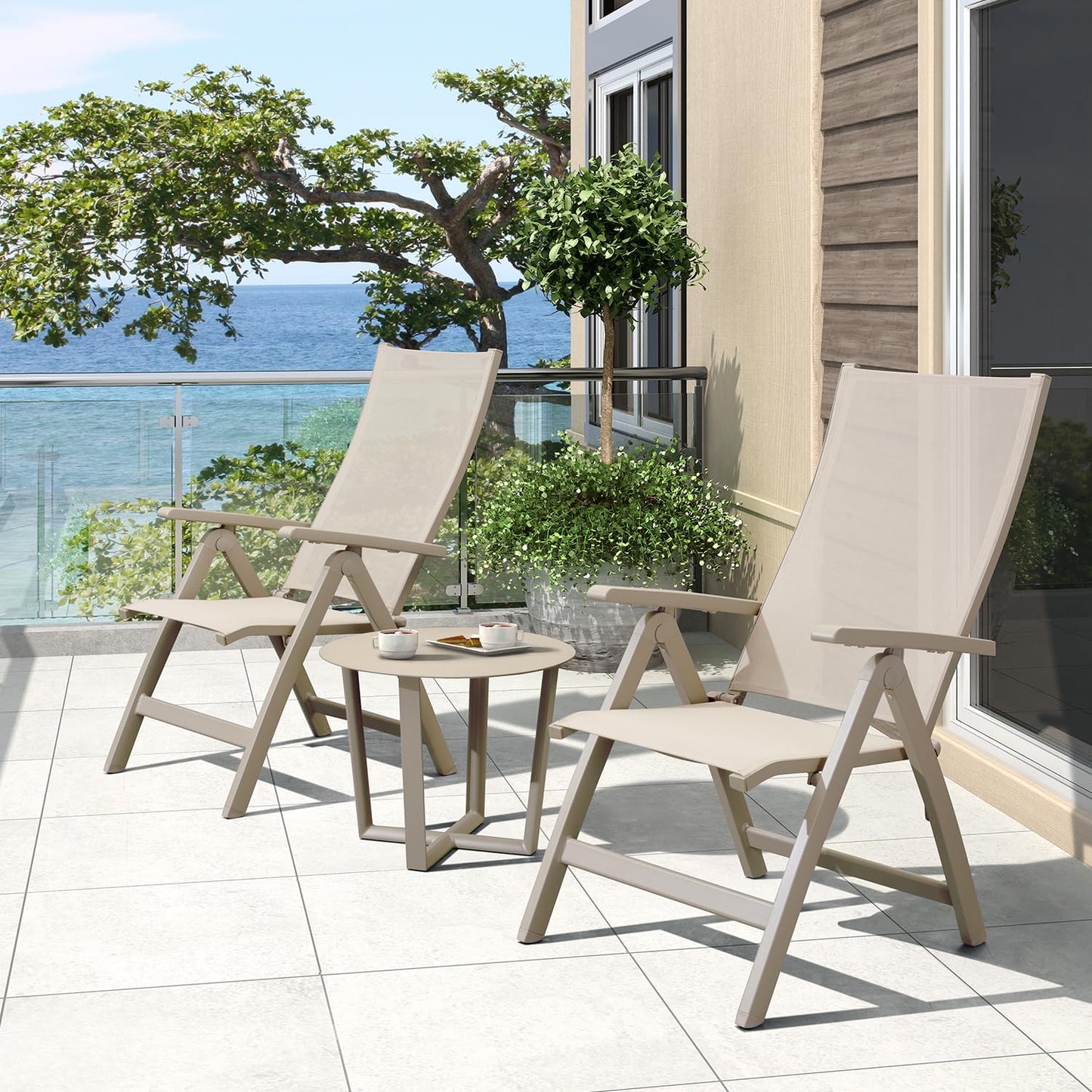 Adjustable Folding Chair, Indoor Bedroom, Outdoor Balcony, Patio, Lawn Yard Beach, Porch, for Comfortable Foldable Lounge Chair, Portable Cozy Recliner, Metal Frame