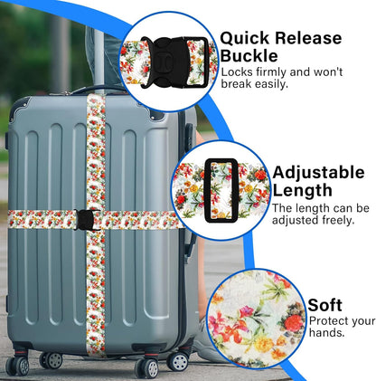 Luggage Straps for Suitcases, Travel Adjustable Belt with Quick Release Buckle, Heavy Duty Nylon Bag Packing Strap, Unique Bright Identifiers Business Travel Accessories (2 Pack) - Red Yellow Flowers