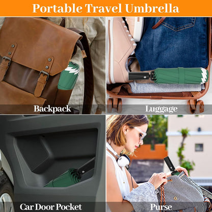 Travel Umbrella Superior, Beautiful & Compact, Large Strong but Light Portable and Automatic Folding Rain Umbrella, Premium Grip, Fits Car & Backpack
