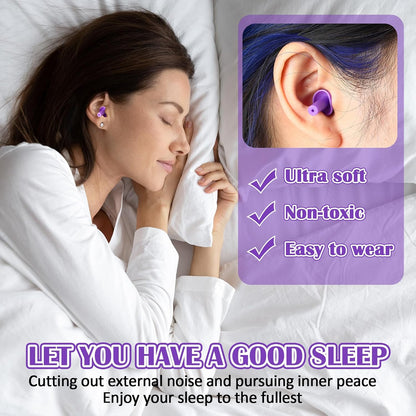 TrelaCo 100 Pairs Ear Plugs Bulk, NRR 29dB Reusable Silicone Ear Plugs with Plastic Cases Soft Foam for Sleeping Noise Cancelling for Concerts Shooting Swimming Noise Reduction(Purple)