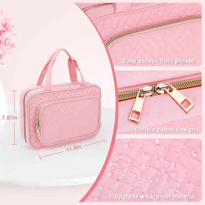 Wedama Toiletry Bag for Women, Medium Cosmetic Travel Bag, Hanging Toiletry Bag for Bathroom, Thickened PVC Waterproof Makeup Bag, Toiletries Bag for Travel Business Trips and Camping, Pink