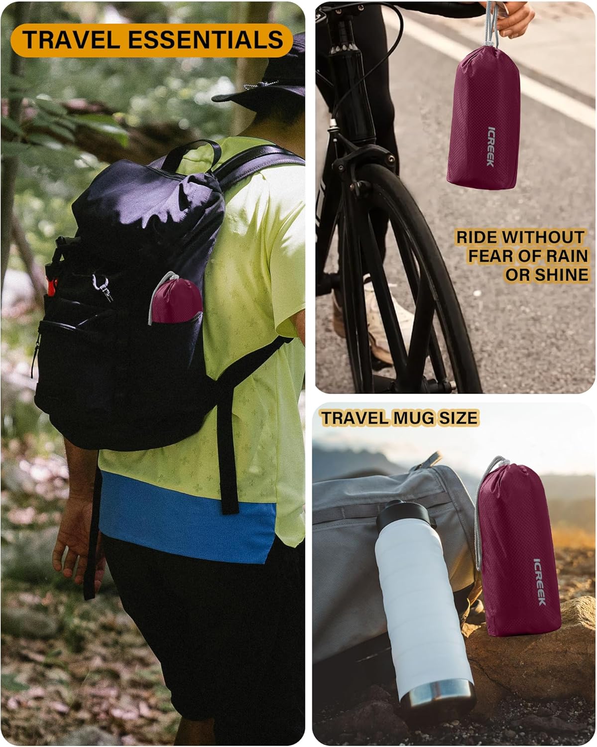 iCreek Hooded Rain Poncho with Pocket Waterproof Lightweight Unisex Raincoat Jacket for Hiking, Camping, Outdoor