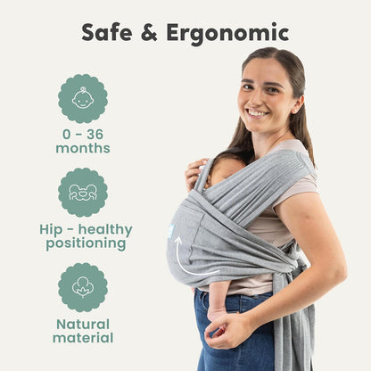 CuddleCarry™ Pre-Wrapped Baby Ring Sling by CuddleBug - Adjustable, Lightweight Baby Carrier Wrap - Ergonomic Front Carry for Newborn to Toddler (0-36m, 8-35 lbs) - Gray