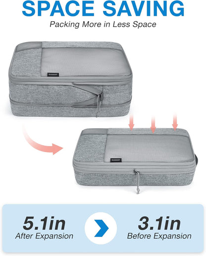 BAGSMART Compression Packing Cubes for Travel, 6 Set Travel Packing Cubes for Carry on Suitcases, Compression Travel Cubes & Suitcase Organizer for Packing with Shoe Bag Grey
