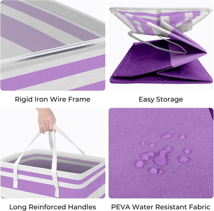 HomeHacks 2 Pack Large Laundry Baskets, Waterproof, Freestanding Laundry Hampers, Collapsible Clothes Hamper with Reinforced Handles in Laundry, College Dorm, Bathroom, Bedroom (Purple, 100Lx2)