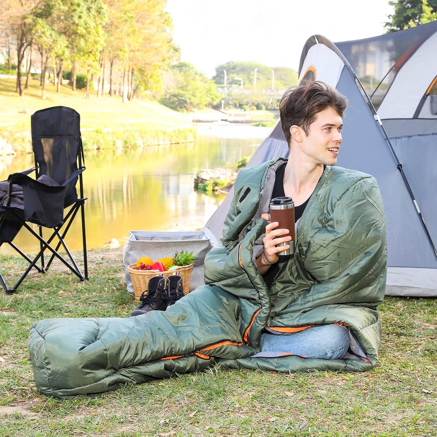 Amazon Basics 20°F Cold Weather Mummy Sleeping Bag, 82 Inches x 33 Inches, Olive Green