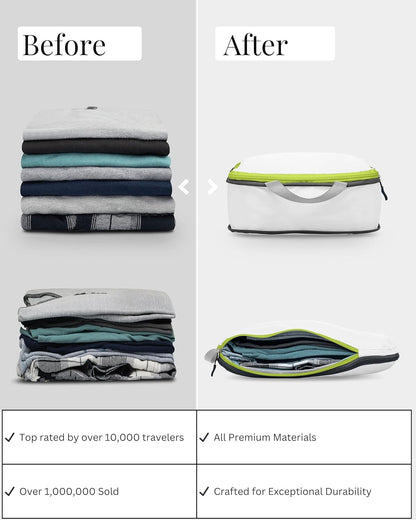 Large Compression Packing Cubes for Travel-Packing Cube Luggage Organizers 7 Piece Set for Checked Luggage-Ultralight, Expandable/Compression Bags by TRIPPED Travel Gear (White/Green)