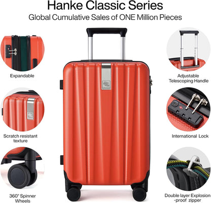 Hanke Expandable Hardshell Luggage Sets 3 piece Carry On Luggage with Wheels Suitcases Lightweight Checked Tsa Luggage Rolling Large Suitcase Travel Luggage Bag Woman Men 20/24/29 Inch(Orange)