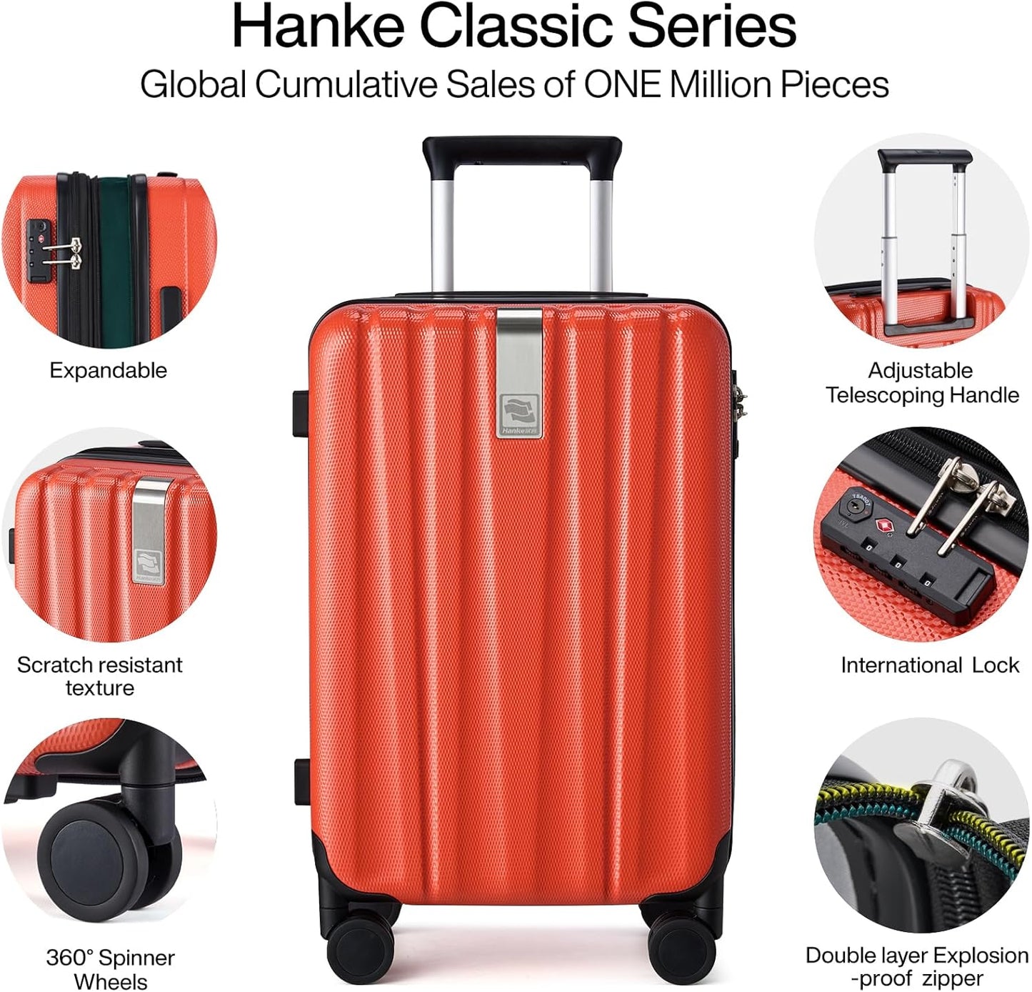 Hanke 29 Inch Expandable Checked Luggage Lightweight PC Hard Shell Luggage Suitcases with Wheels Tsa Luggage Rolling Large Suitcase Travel Luggage Bag for Study Abroad(Orange)