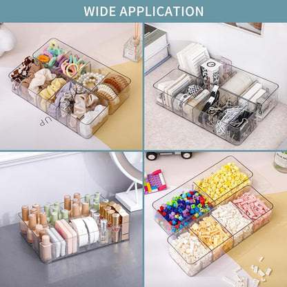 Yesesion 4 Pack Cord Organizer Box with 40pcs Wire Ties, Plastic Charger Storage Case with Adjustable Dividers for Desk Drawer, Home Office Supplies, Stationery, Data Cable, USB, Battery Holder