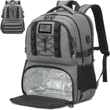 Laptop Lunch Backpack for Men - 40L Large Capacity Work Backpack with Lunch Compartment and USB Post, RFID Insulated Cooler Backpack for Work, Travel, Picnic, Black+Gray