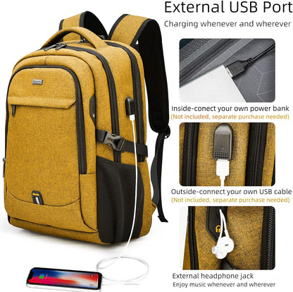 DUSLANG 17 Inch Laptop Backpack for Travel Water Resistant College Backpack for Women Laptop Bag with USB Charging Port Work Backpack,Yellow
