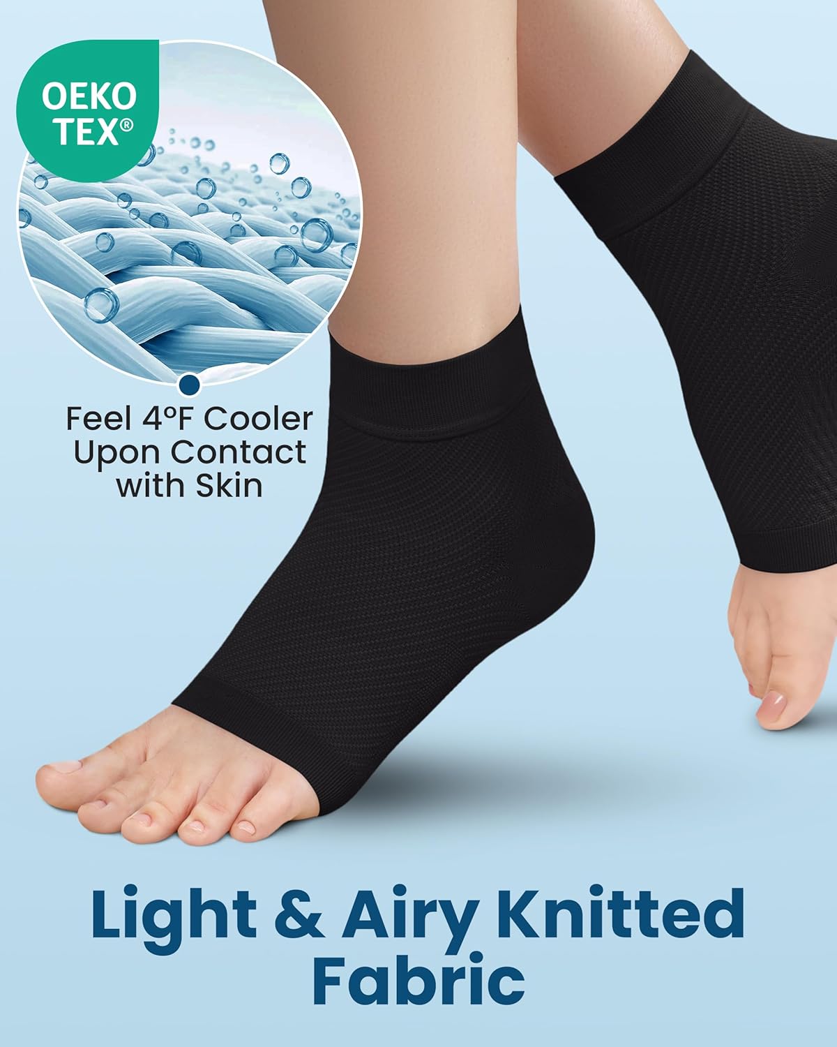 KEMFORD Ankle Compression Sleeve with Cooling Effect - Plantar Fasciitis Braces - Open Toe Compression Socks for Swelling, Sprain, Neuropathy, Arch Support for Men and Women - L, Black