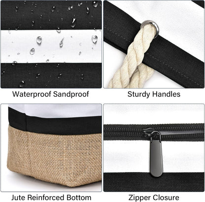 Becokan Beach Bag Initial Beach Tote with Makeup Bag for Travel Work Storage Personalized Birthday Gifts for Women Her