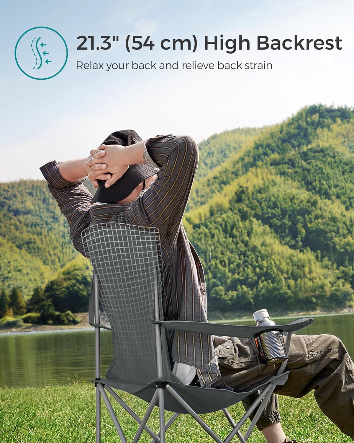 SONGMICS 2 Pack Folding Camping Chairs, Load 330 lb, Cup Holder and High Backrest, Heavy-Duty Structure, for Lawn, Garden, Fishing, Terrace