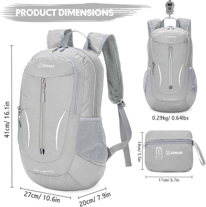 ZOMAKE Ultra Lightweight Packable Backpack 25L, Foldable Hiking Backpacks Water Resistant Small Folding Daypack for Travel(Sliver Grey)