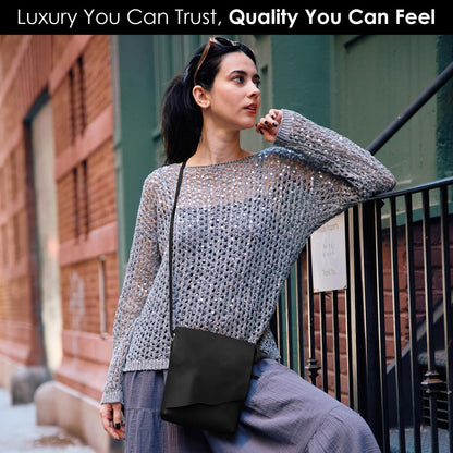 ili New York Leather Mini Sac Crossbody - Genuine Leather Crossbody Bags for Women with RFID Blocking, Adjustable Strap