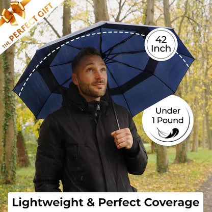 TUMELLA Strongest Windproof Travel Umbrella (Compact, Superior & Beautiful), Small Strong but Light Portable and Automatic Folding Rain Umbrella, Durable Premium Grip, Fits Car & Backpack