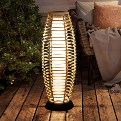 Grand patio Floor Lamp Outdoor Lamp Patio Lights Solar Powered Lantern Weather-Resistant Wicker Deck Lights, Lamp Large-Sized for Garden (Austin Natural Brown)