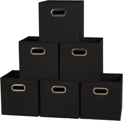 Household Essentials 80-1 Foldable Fabric Storage Bins | Set of 6 Cubby Cubes With Handles | Black