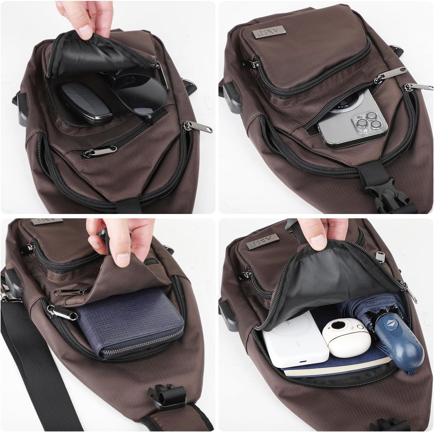 AMJ Crossbody Sling Bag Men Women, Casual Shoulder Backpack, Chest Daypack Satchel for Hiking Travel