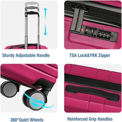 KYME Carry On Luggage 22x14x9 Airline Approved with TSA Lock Hard Shell Carry On Suitcase Lightweight Suitcases with Wheels Small Luggage for Men Women,Carry-On 20 Inch,Magenta