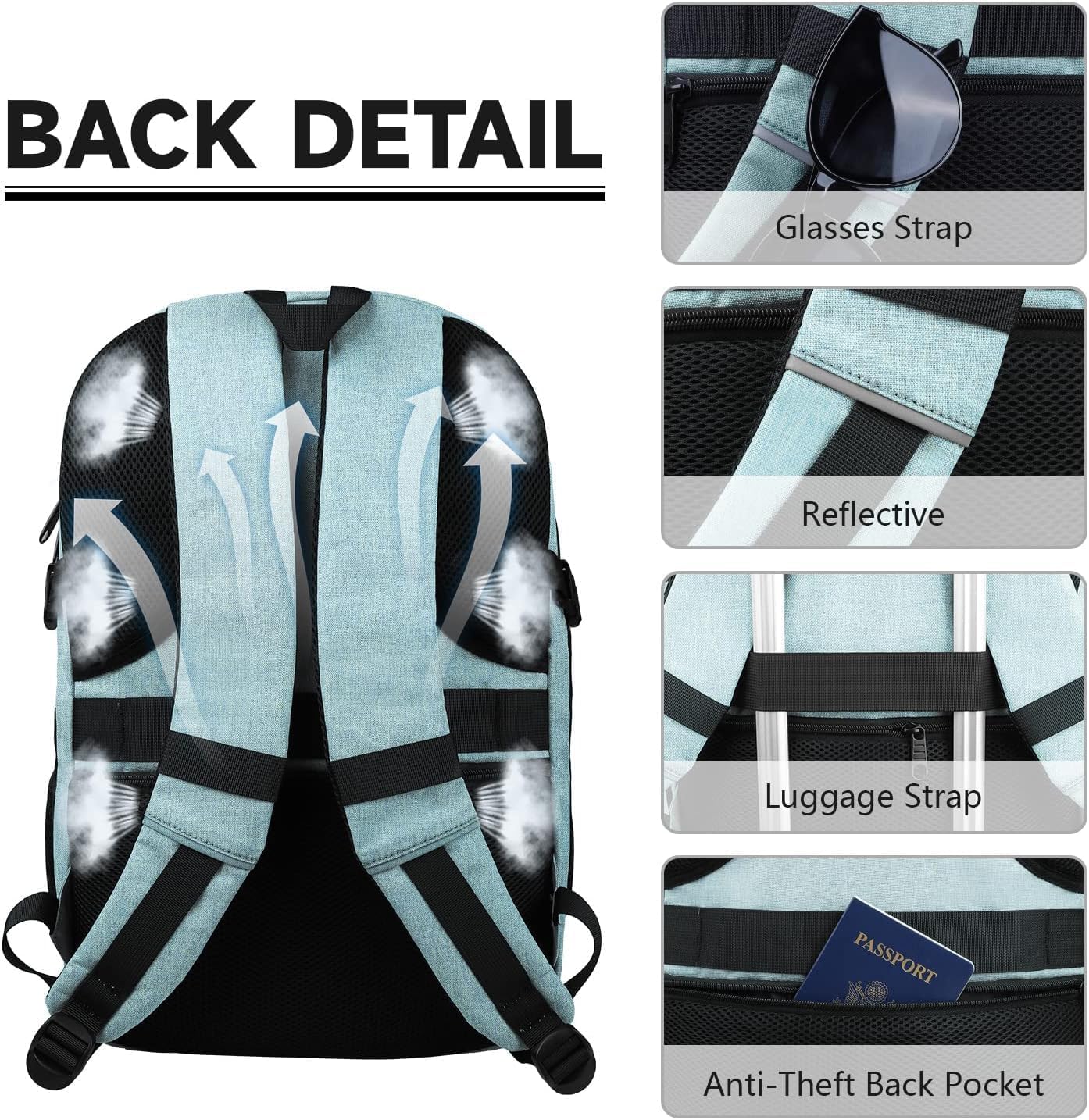 Lapsouno Business Laptop Backpack, Travel Laptop Backpack, Backpack, Anti Theft Sturdy 15.6 Inch TSA Friendly with USB Port, Water Resistant College School Computer Bag Gifts for Men Women, Lake Green