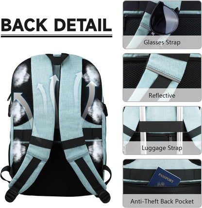 Lapsouno Business Laptop Backpack, Travel Laptop Backpack, Backpack, Anti Theft Sturdy 15.6 Inch TSA Friendly with USB Port, Water Resistant College School Computer Bag Gifts for Men Women, Lake Green